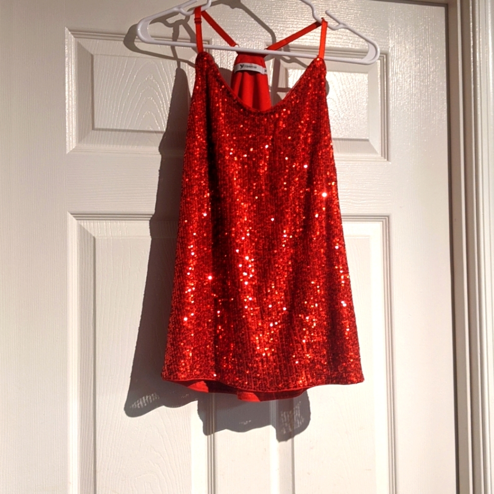 Red v- neck sequin party shirt